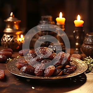 Dried date palm fruits or kurma, ramadan (ramazan) food