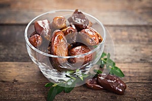 Dried dates in the bowl