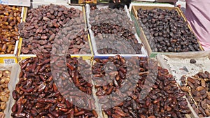 dried dates on display at the spice market in old delhi india- 4K 60p