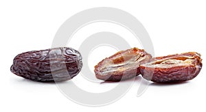 Dried dates fruits top view on white background