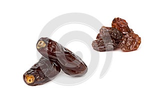 Dried dates on white background