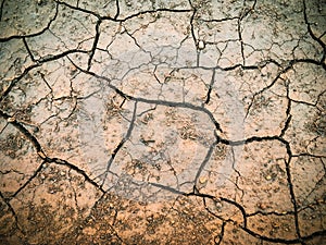 dried dehydrated cracked soil top view