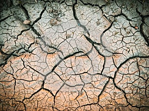 dried dehydrated cracked soil top view