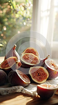 Dried figs and fresh figs in sunlight