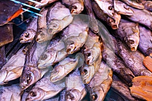 Dried fish chekhon on the counter of the store