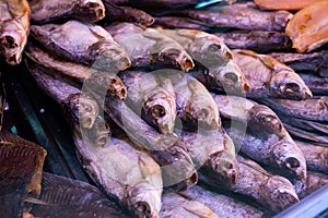 Dried fish chekhon on the counter of the store
