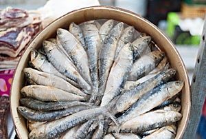 Dried fish offered at mediterranean market stall photo