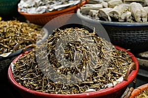 Dried fish sun dried Kerala India. Dry seafood