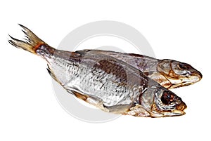 Dried fishes isolated on white background