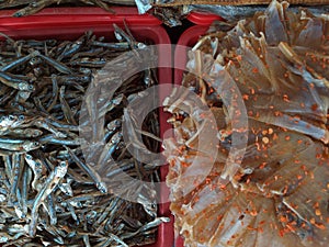 Dried fishes in a local market at Phan Thiet, Vietnam.
