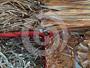 Dried fishes in a local market at Phan Thiet, Vietnam.