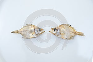 Dried fishs isolated on white background