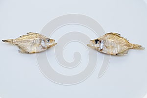 Dried fishs isolated on white background