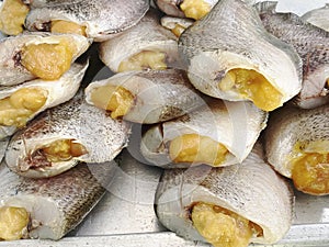 Dried fishs of local food at open market