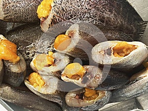 Dried fishs of local food at open market