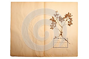 Dried flower on old, gone yellow paper