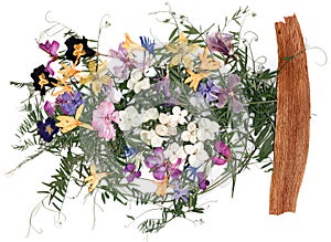 Dried flower petals, application bouquet of dry  flowers