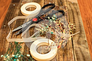 Dried flowers and tools
