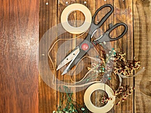 Dried flowers and tools