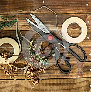 Dried flowers and tools