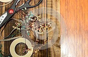 Dried flowers and tools