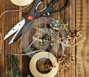 Dried flowers and tools