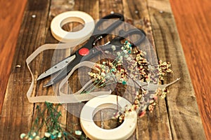 Dried flowers and tools