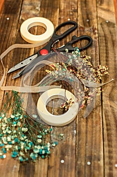 Dried flowers and tools