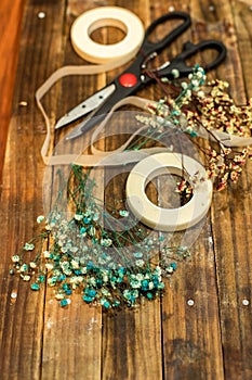 Dried flowers and tools