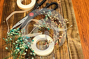 Dried flowers and tools