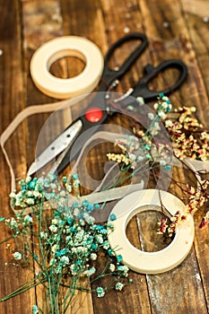 Dried flowers and tools