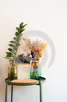 Dried flowers in a vase on the table