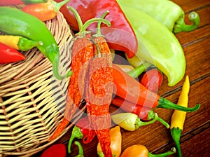 Dried and fresh peppers