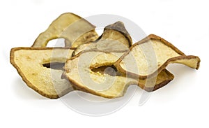 Dried fruit isolated on white background. Ddried pear slices