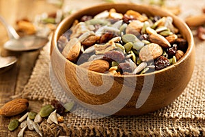 Dried fruit and nuts trail mix photo