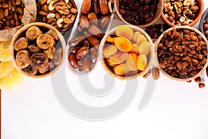 Dried fruit on white background