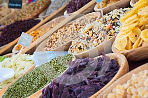 Dried fruits assortment at market in celebration of Almossassa, photo