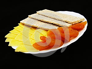 Dried fruits with cheese and diet wholegrain bread