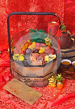 Dried fruits on chinese new year background