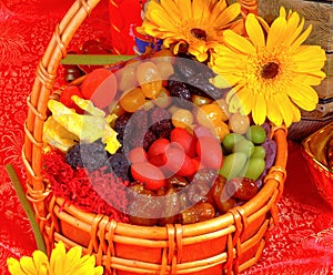 Dried fruits on chinese new year background