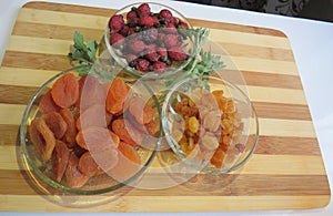 Dried fruits: dried apricots, rose hips and raisins