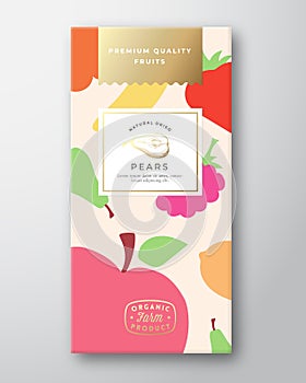 Dried Fruits Label Packaging Design Layout. Abstract Vector Paper Box with Colorful Fruit and Berries Pattern Background