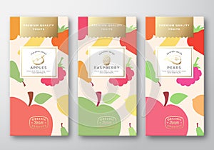 Dried Fruits Label Packaging Design Layout Collection. Abstract Vector Paper Box with Fruit and Berries Pattern