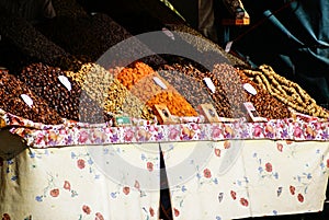 Dried fruits and legumes in Morocco.