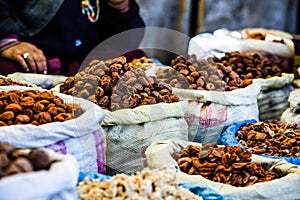 Dried fruits in local Leh market, India.