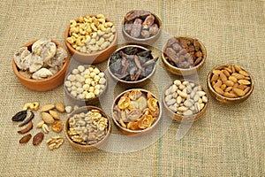 Dried fruits and mixed nuts.