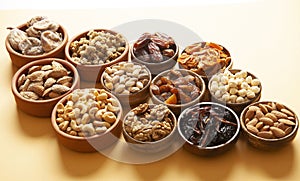 Dried fruits and mixed nuts.