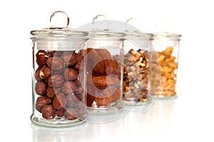 Dried fruits and nuts in a glass jar