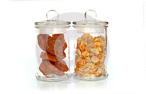 Dried fruits and nuts in a glass jar