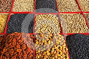 Dried fruits in Osh Bazar, Bishkek, Kyrgyzstan